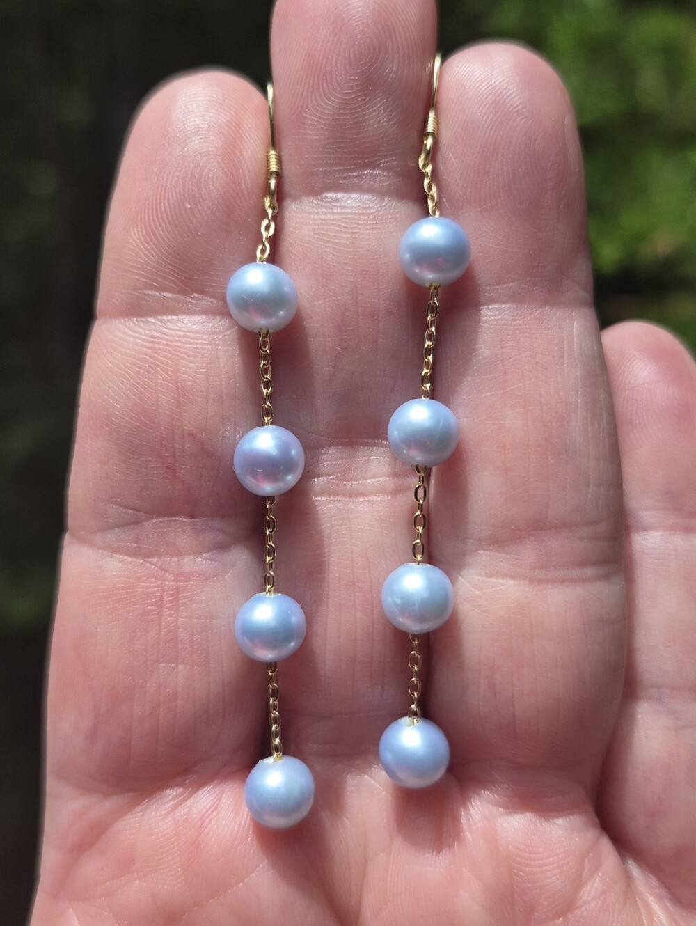 Sterling Silver Vermeil 925 Powder Baby Blue Freshwater Pearl Linear Earrings